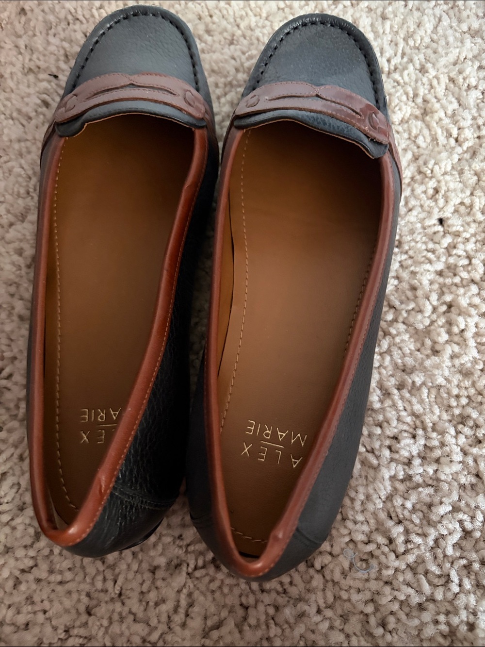 Alex Marie Two-Tone Black and Brown Leather Penny Loafers